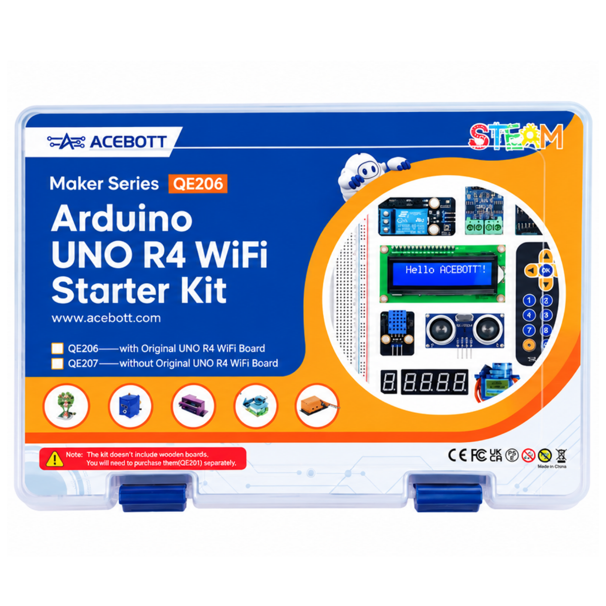 ACEBOTT QE207 Arduino UNO R4 Wi-Fi Starter Kit (Without UNO R4 Wi-Fi Board) -DIY Kits -School Kits -Robocraze