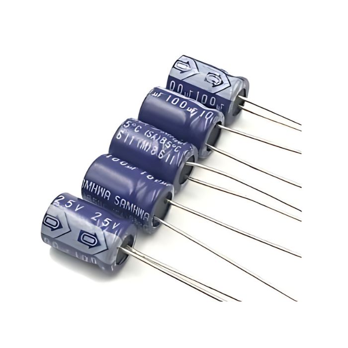 100uF / 25V Electrolytic Capacitor (5PC) – Stable voltage supply capacitors. -Basic Components -Robocraze