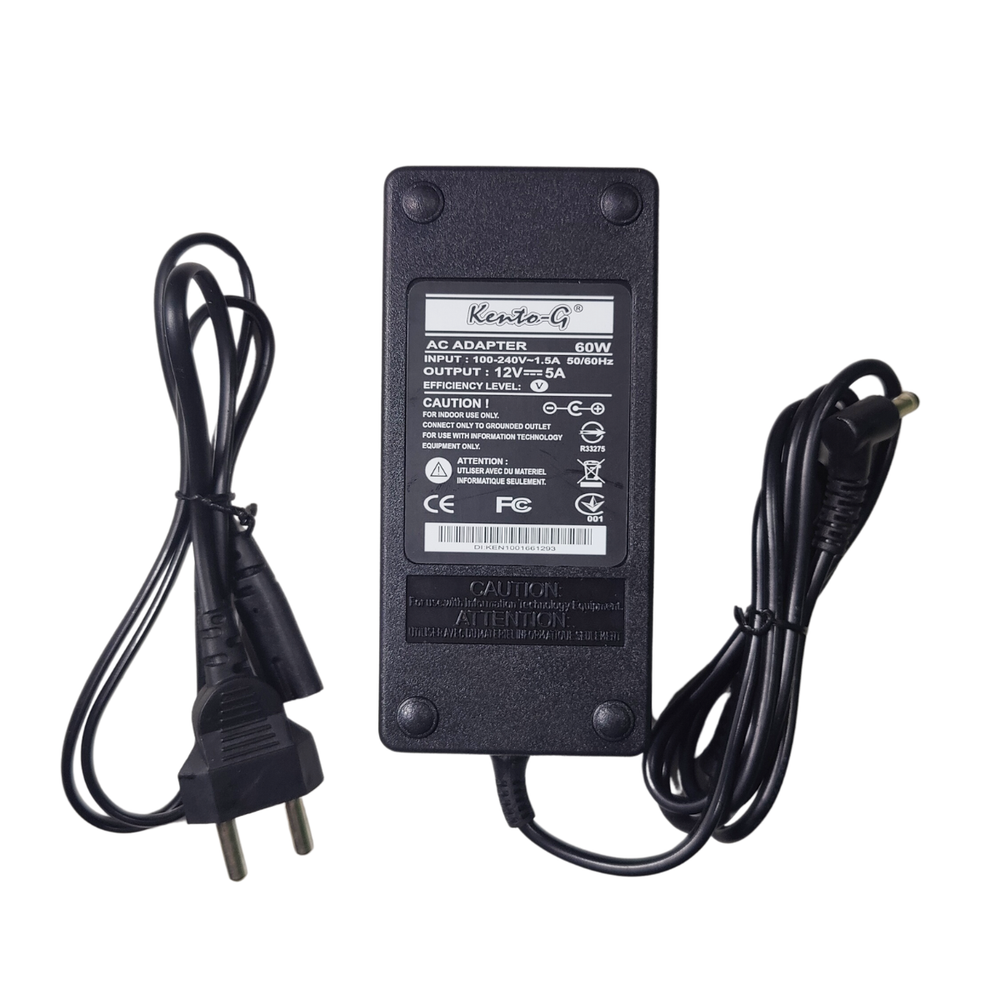 Kento-G 12V Power Adapter 5A 60W with 5.5mm DC Plug Standard AC to DC Power Supply -Batteries & Power Supply -AC-DC Converters -Robocraze