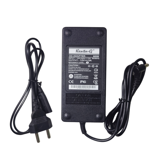 Kento-G 12V Power Adapter 5A 60W with 5.5mm DC Plug Standard AC to DC Power Supply -Batteries & Power Supply -AC-DC Converters -Robocraze