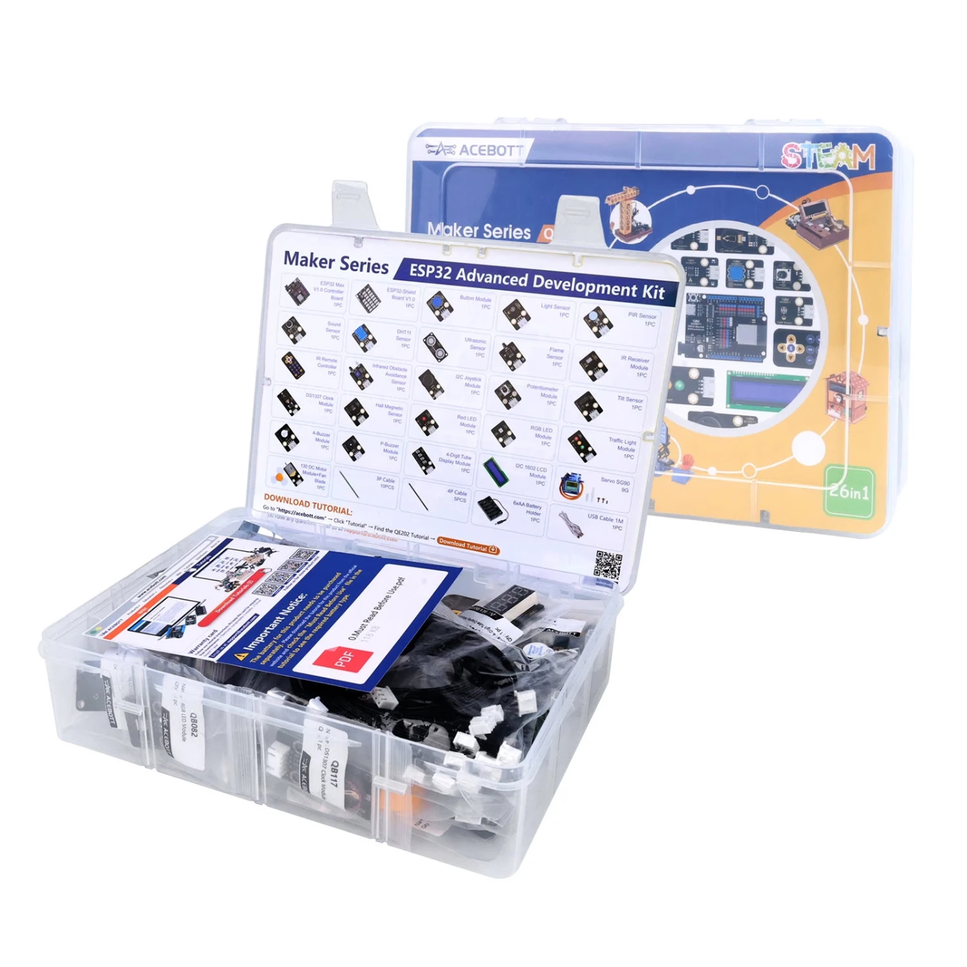 ACEBOTT QE202 ESP32 Advanced Electronic Sensor Project Learning Kit 26-in-1