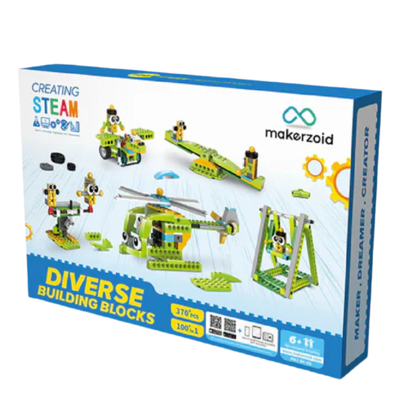 Makerzoid 100-in-1 STEAM Building Blocks Set Educational Toy for Kids 6+ Years Old -STEM Kits -School Kits -Intermediate Kits -Robocraze