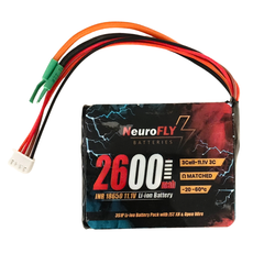 NeuroFLY 11.1V 2600mAh 3S1P 18650 Li-Ion Battery Pack 3C with 2-Wire JST Connector -Batteries & Power Supply -Li-Ion Batteries -Robocraze