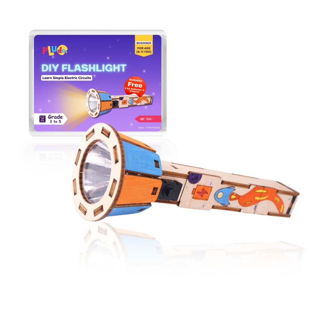 Pludo DIY Flashlight Educational Toy – Learn Simple Electric Circuits for Ages 8–11 | Grade 3 to 5 -DIY Kit -Pludo Education Kit -Robocraze