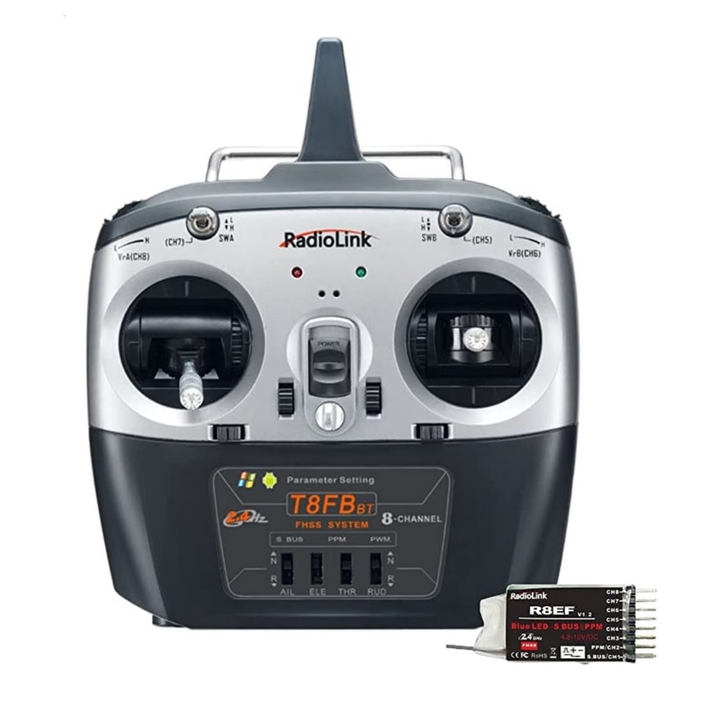 RadioLink T8FB 2.4GHz 8-Channel RC Transmitter with R8EF Receiver and Dual-Stick Controller -Drone parts -Remotes -Robocraze