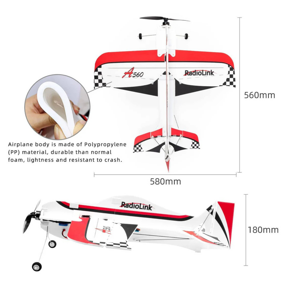 Radiolink A560 PNP RC Airplane with 6 Flight Modes dimentions