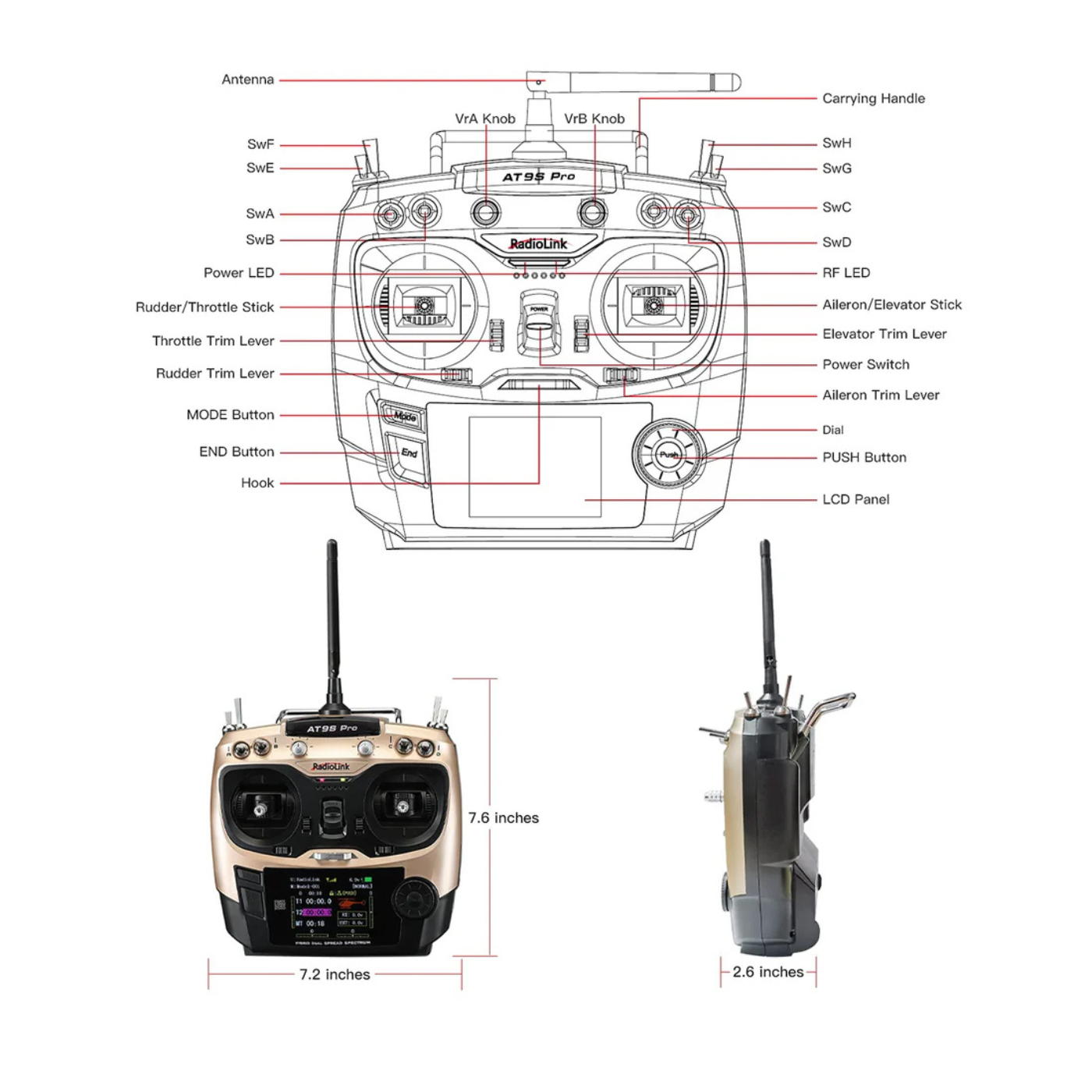 Radiolink AT9S Pro 12CH 2.4GHz Transmitter and Receiver for Drone with R9DS