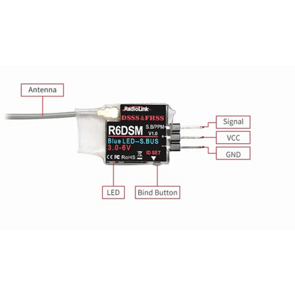 Radiolink R6DSM Mini Drone Receiver 2.4Ghz 10 Channels For Racing Drones, Quadcopter Aircrafts  - Robocraze