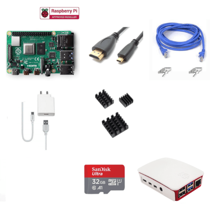 Raspberry Pi4 Model B 4GB Complete Kit with Pi4 4GB, Case, Power Adapter, Heatsink, 32GB SD Card, HDMI and Ethernet Cable