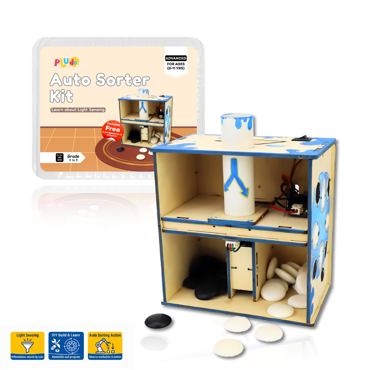 Pludo DIY Kids Auto Sorter Kit – Light Sensing STEM Kit for Ages 8–11 (Grade 3–5)