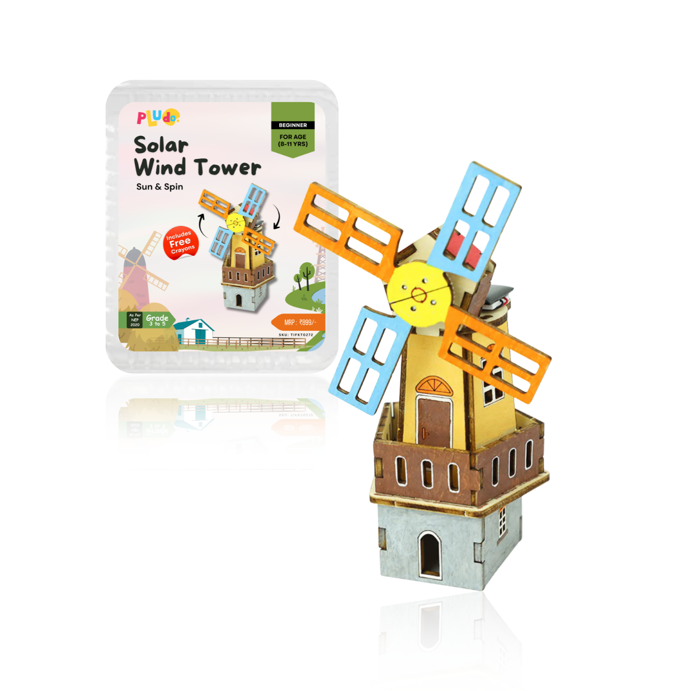 Pludo Solar Wind Tower STEM Kit – DIY Science Toy for Kids 8–11 | Grade 3–5 Learn Solar Energy Conversion
