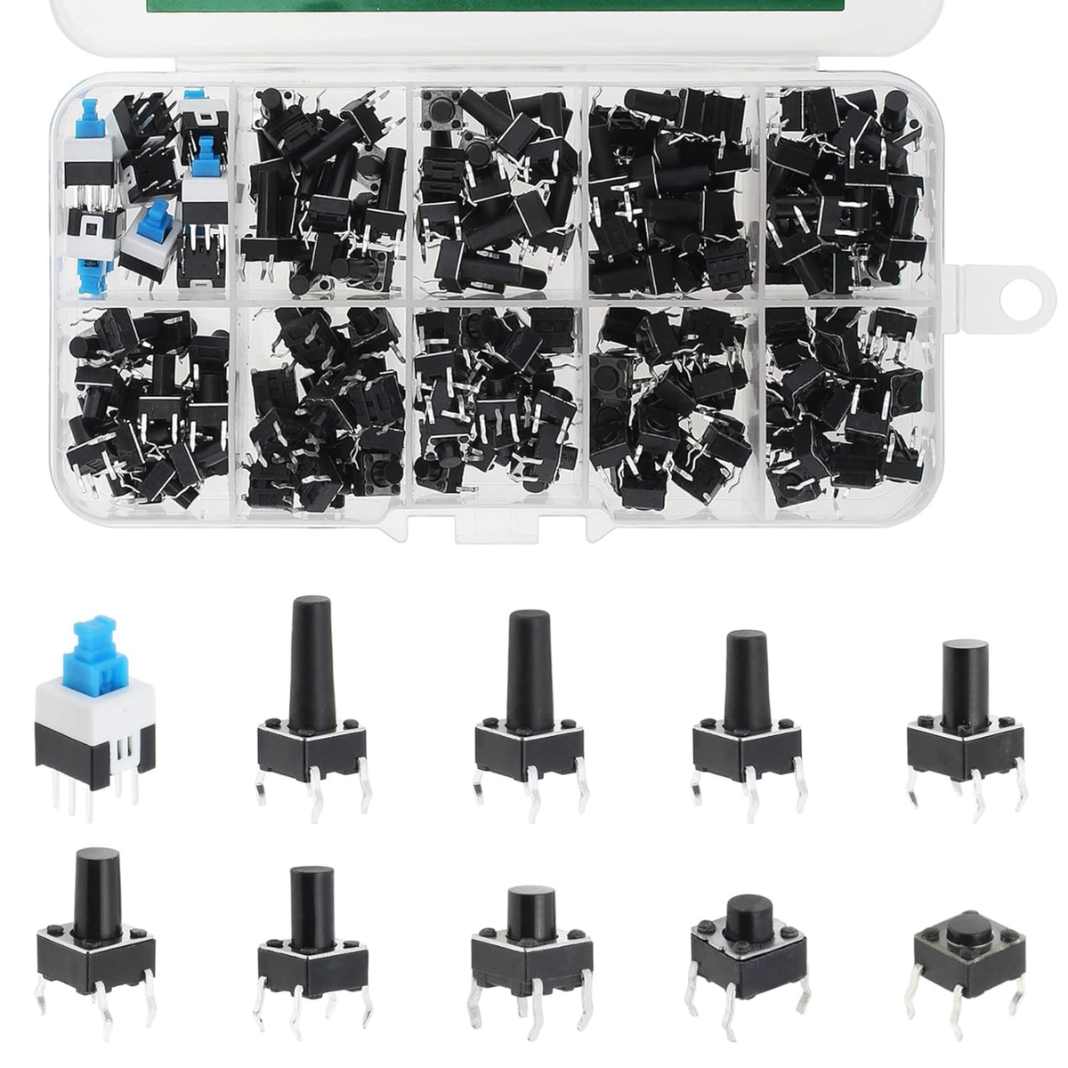 Tactile Push Button Switch Assortment Kit – 180PC 10 Value 6x6mm 4 Pin -Switches -Robocraze