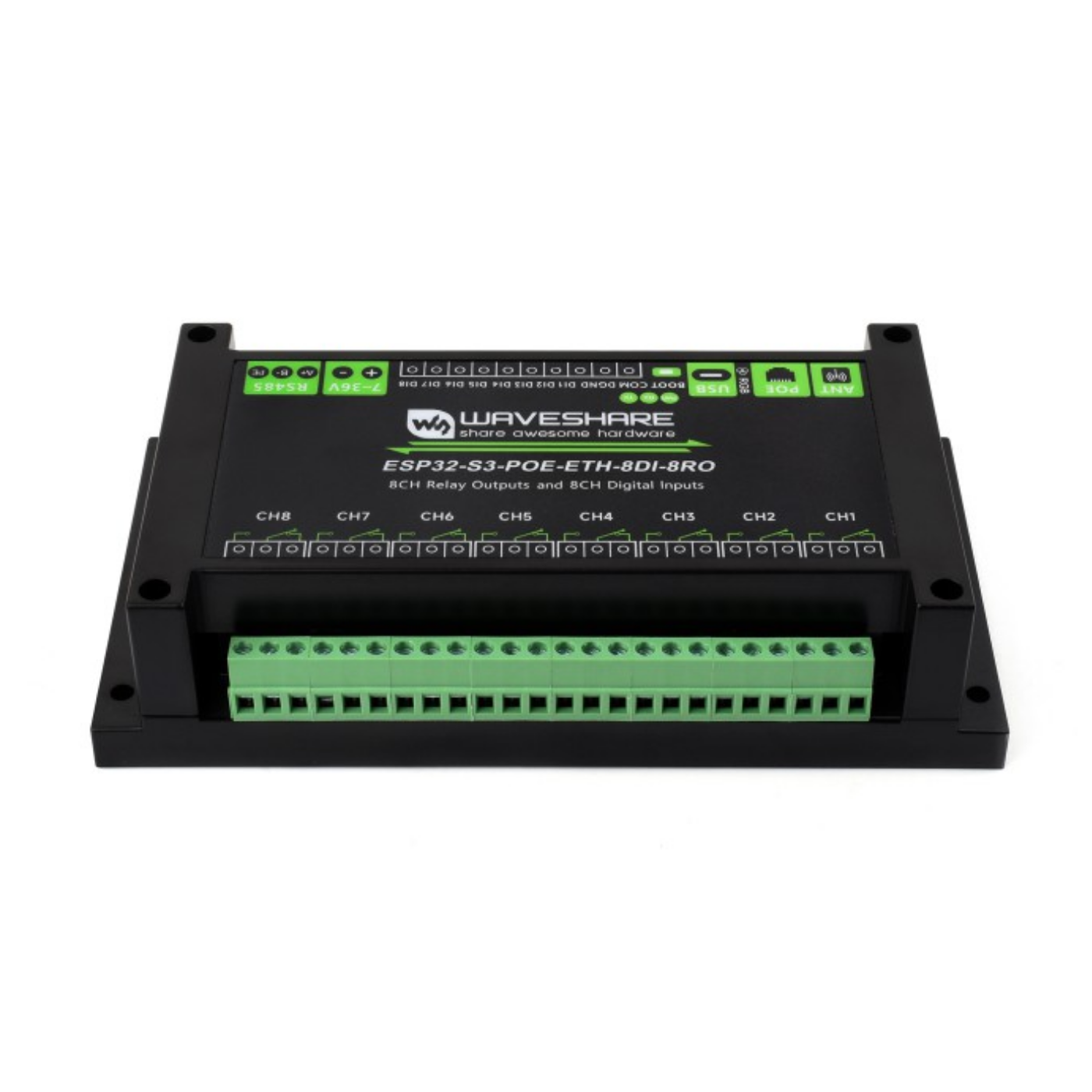 Waveshare 8-Channel ESP32-S3 WiFi Relay Module with RS485 & PoE Ethernet – Xtensa 32-bit LX7 Dual-Core Processor -Electronic Modules -Relays -Robocraze