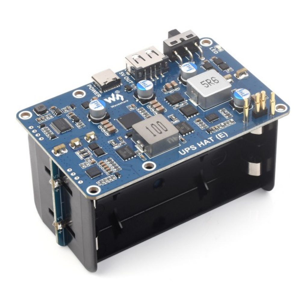 Waveshare UPS HAT (E) for Raspberry Pi with 5V 6A Output, 4× 21700 Battery Support & Pogo Pins -Raspberry Pi -Raspberry Pi Hats -Robocraze