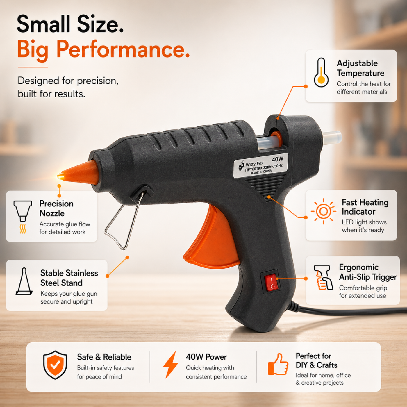 Witty Fox Hot Melt Glue Gun 40W with EU Plug