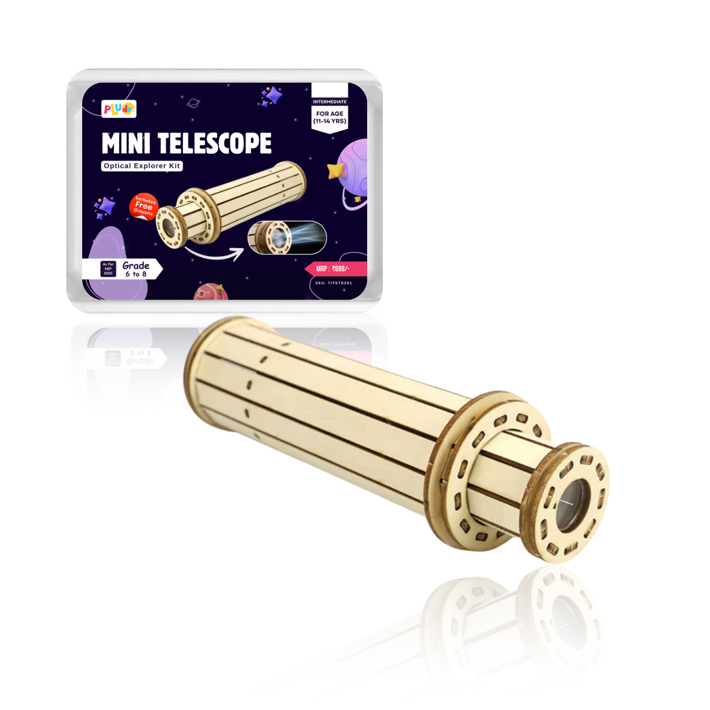 Pludo Mini Telescope STEM Kit – DIY Science Kit for Kids (11–14 Yrs) | Grade 6–8 Optical Explorer Kit