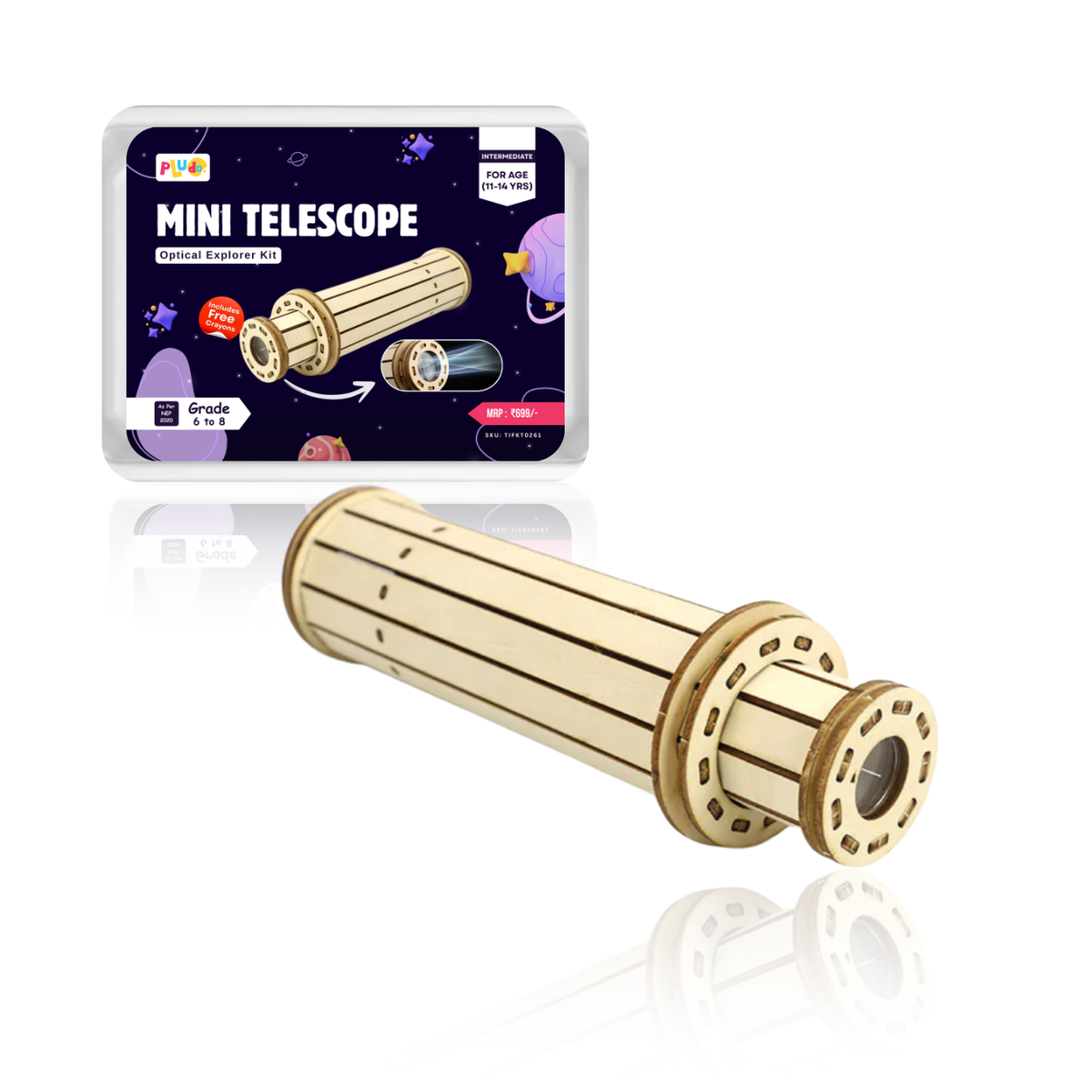 Pludo Mini Telescope STEM Kit – DIY Science Kit for Kids (11–14 Yrs) | Grade 6–8 Optical Explorer Kit