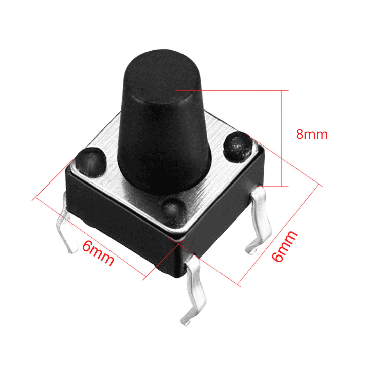 4-Pins DIP Momentary Square Tactile Push Button (10pcs, 6x6x8mm) – Tactile push buttons - Mini Switch - Robocraze
