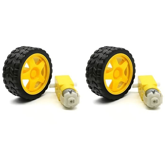 300 RPM Dual Shaft BO Gear Motor + Wheel (2 pcs), perfect for DIY car kits & automation – Robot Motors - Robocraze