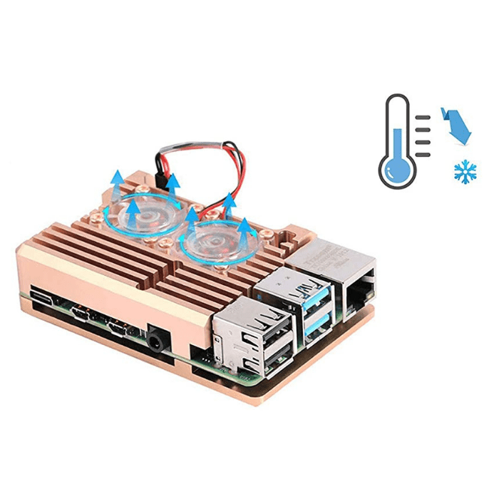 Raspberry Pi Metal Aluminum Case Gold (4B) – Elegant Official Raspberry Pi Case with dual fans. -Robocraze
