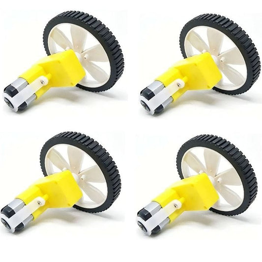 Single Shaft L-Shaped 60 RPM BO Motor with Wheel - (4 sets)-Robocraze