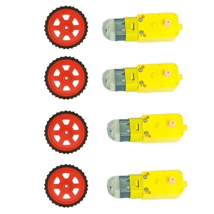 Red BO Wheel + 100 RPM Single Shaft BO Motor - Set of 4 | Robotics Science Project-Robocraze