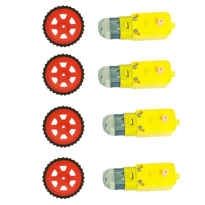 Red BO Gear Motor Wheel + 100 RPM BO Gear Motor (Set of 4) – Ideal for STEM projects. -Robot Motors -Robocraze