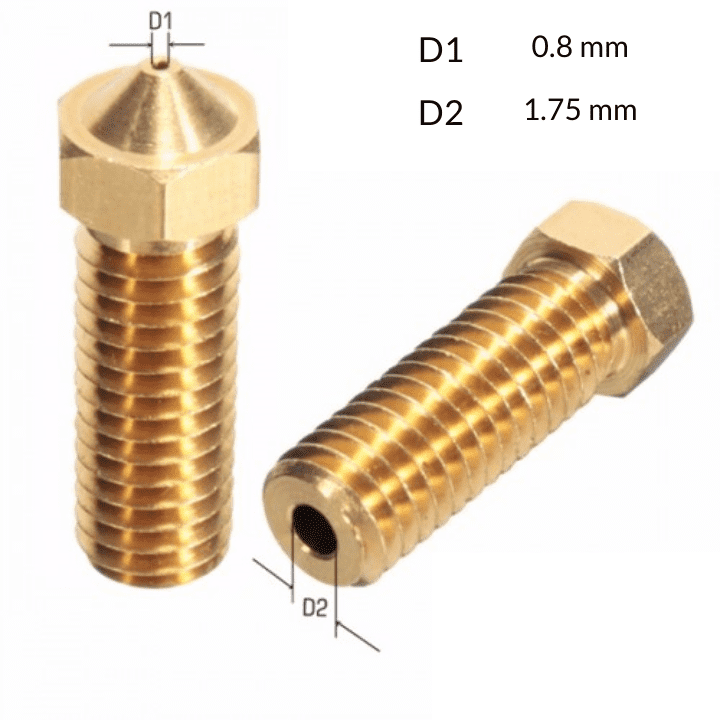 V6 Volcano Brass Length Extruder Nozzle 1.75mm x 0.8mm-Robocraze