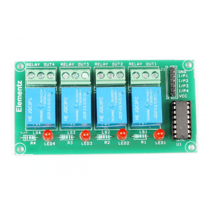 Four CHANNEL 12V ULN2003 BASED RELAY BOARD MODULE – 4-channel ULN2003-based relay module. -Relay Module -Robocraze