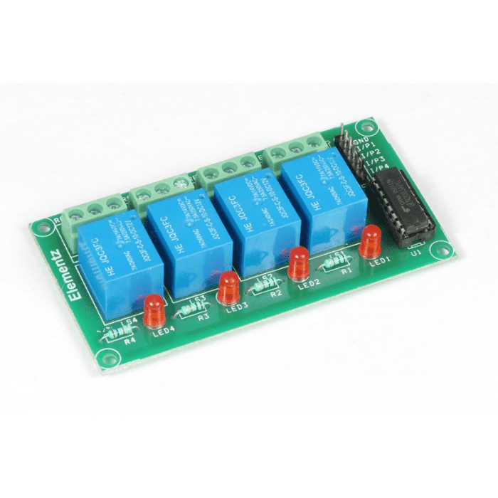 Four CHANNEL 12V ULN2003 BASED RELAY BOARD MODULE – 4-channel ULN2003-based relay module. -Relay Module -Robocraze
