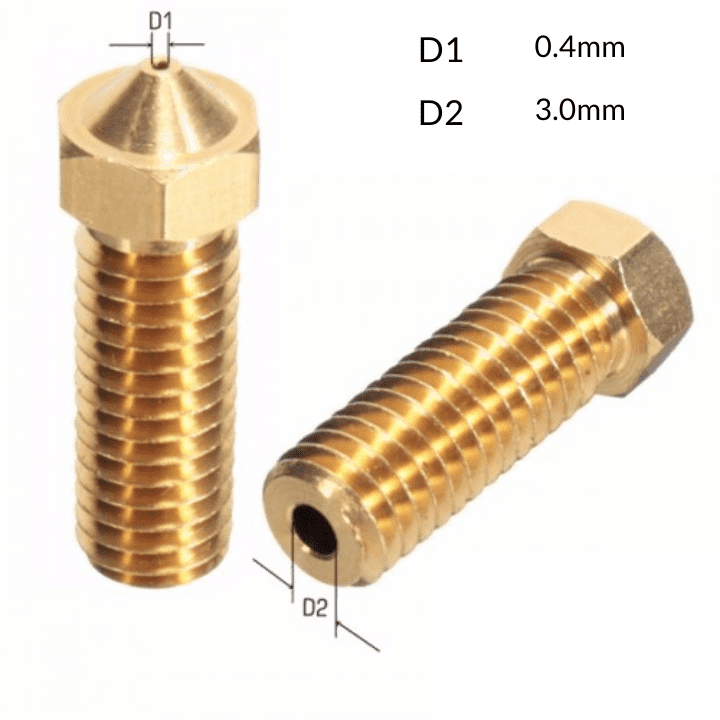 V6 Volcano Brass Length Extruder Nozzle 3.0mm x 0.4mm-Robocraze