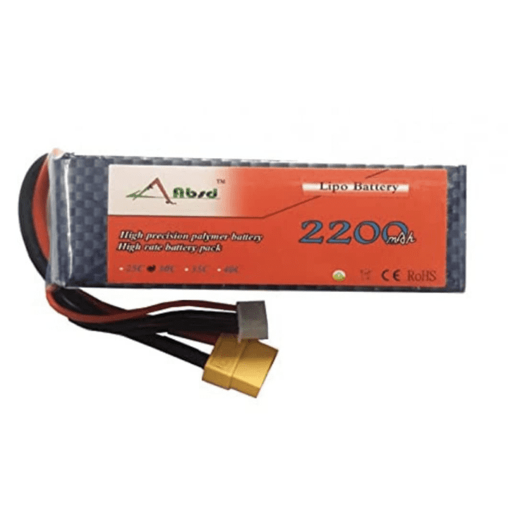 11.1V 25C 2200 mAh ABSD Lipo Battery With B3AC Lipo Battery Charger And QP38 1-8S Li-Po Battery Voltage Tester-Robocraze
