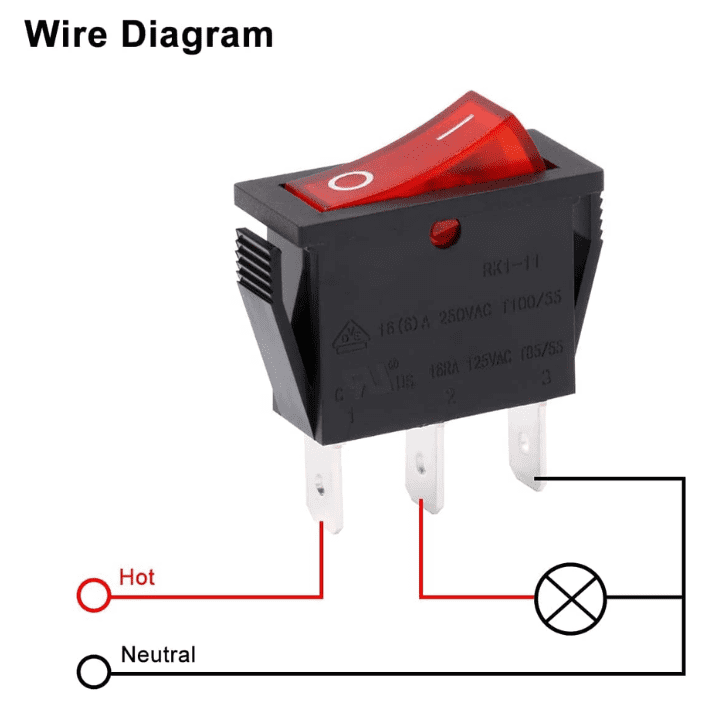Rocker switch 16A 250V SPDT 3PIN Red LED-Robocraze