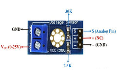 Voltage Sensor Module 25V - Measures voltage levels up to 25V. -Voltage Sensor -Robocraze