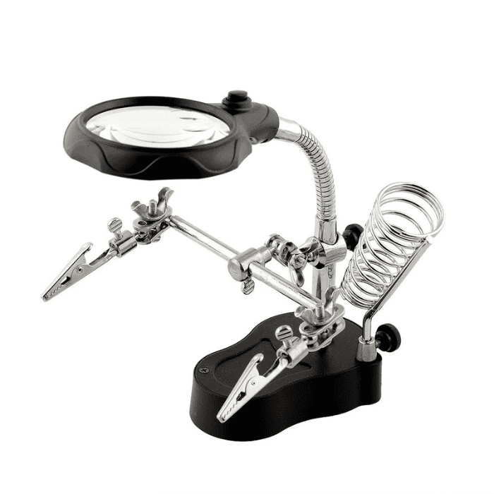 Helping Hand Magnifier LED Glass – Multi-functional tool for soldering – magnifier tool - Hand Tool - Robocraze