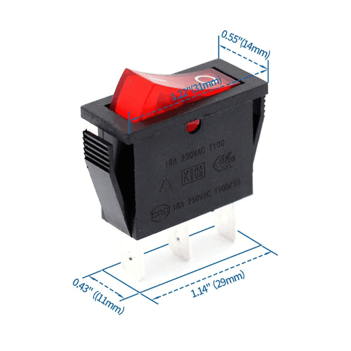 Rocker switch 16A 250V SPDT 3PIN Red LED – Robocraze