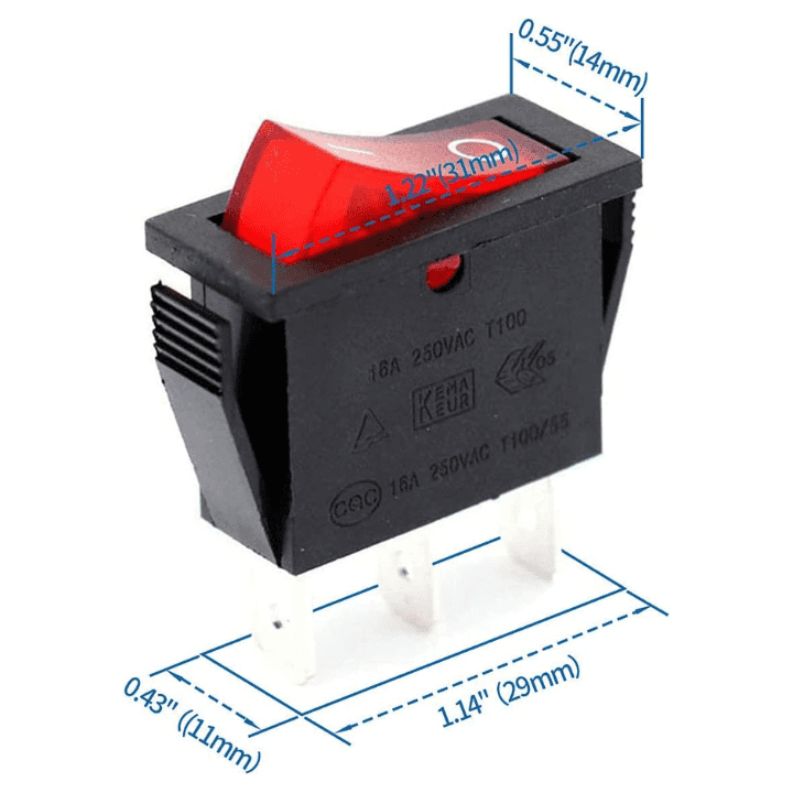Rocker switch 16A 250V SPDT 3PIN Red LED-Robocraze