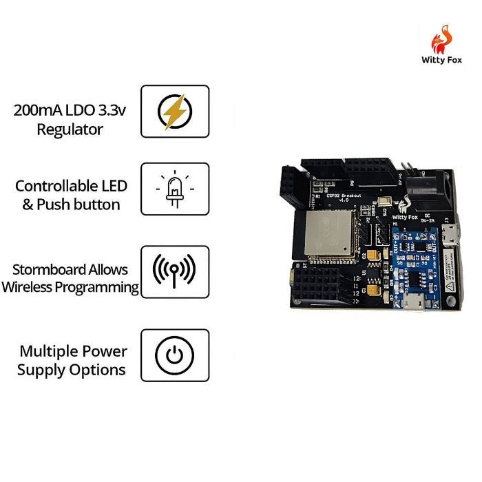 Witty Fox ESP32 Storm Board – Battery & wireless coding support. -Nodemcu ESP Board -Robocraze