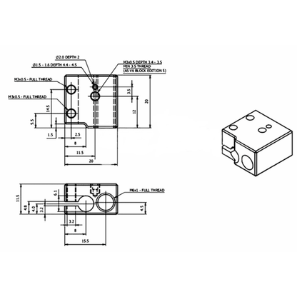 Volcano hot end Heater Block/Heating Block for 3D Printer-Robocraze