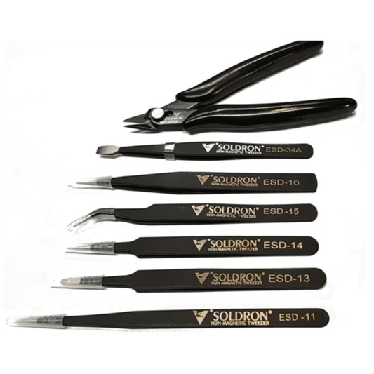 Soldron Tweezer and Cutter Pouch Set – Essential toolset for electronics repairs – tweezer set - Hand Tool - Robocraze