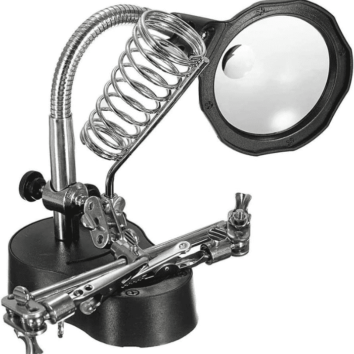 Helping hand Magnifier Led Glass with Soldering Stand-Robocraze