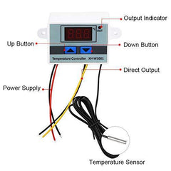 XH-W3001 12V 120W Temp Controller – Digital thermostat switch with probe for temp control. -Robocraze
