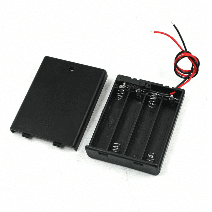 4x AA Battery Holder w/ Cover & Switch – For DIY & electronics. -Battery Accessories -Robocraze