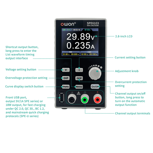 OWON SPE6103 60V 10A Programmable Lab Power Supply – Advanced power supply for labs. -Power Adapter -Robocraze