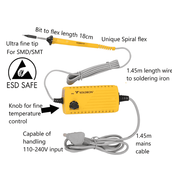 Soldron Portable SMPS Variable Wattage Micro Soldering Station-Robocraze