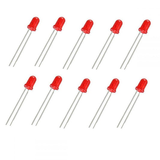3mm Red LED (Pack of 10) – Bright & long-lasting LED for DIY circuits - Electronic Components - Robocraze