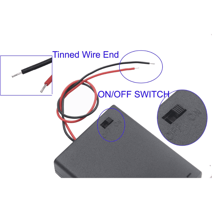4x AA Battery Holder w/ Cover & Switch – For DIY & electronics. -Battery Accessories -Robocraze