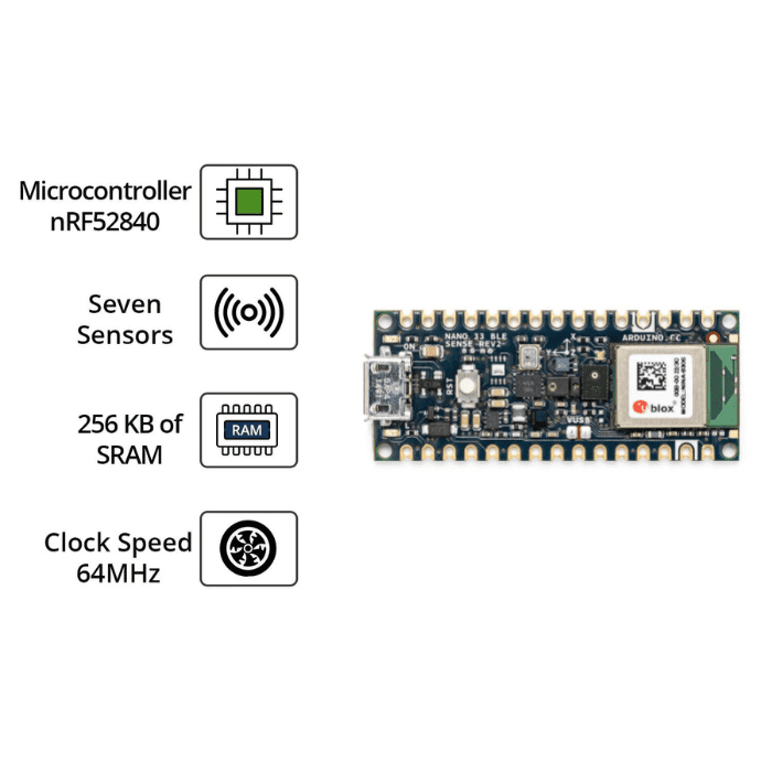 Arduino Nano BLE Sense Rev2 (With Headers) – AI-powered board with Bluetooth -Original Arduino Board -Robocraze