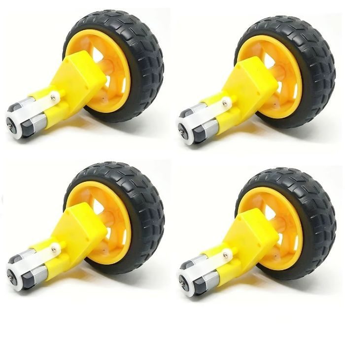 Single Shaft L-Shaped 60 RPM BO Motor with 65X25mm Wheel - 4 Sets-Robocraze