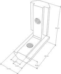 T Slot 90° interior joint bracket for 3030 aluminium profile with M6x8 screw -Robocraze